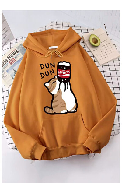 Köstebek Cute Cat Cute Cat Orange Hooded Sweatshirt