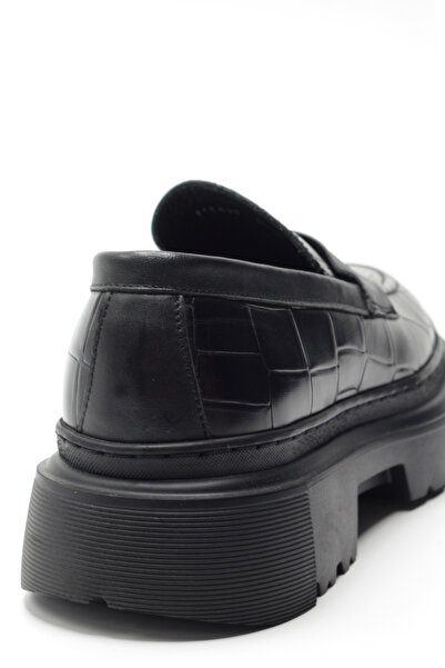 Bruno Shoes Siyah Kroko Desenli Hakiki Deri Kalın ve Hafif Extralight Tabanlı Erkek Makosen Loafer
