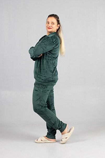 Truva XXL Large Size Green Velvet Hooded Set