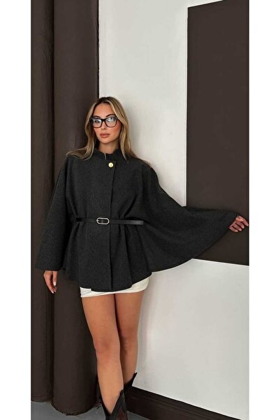 Azra Moda Style Trend New Season Cashmere Poncho with Belt Unlined Women's