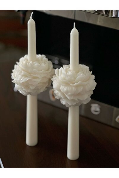 DİEMRE HOME 2 Adet Şakayıklı Şamdan Mum Seti, Kokulu Mum, Konsept Tasarım