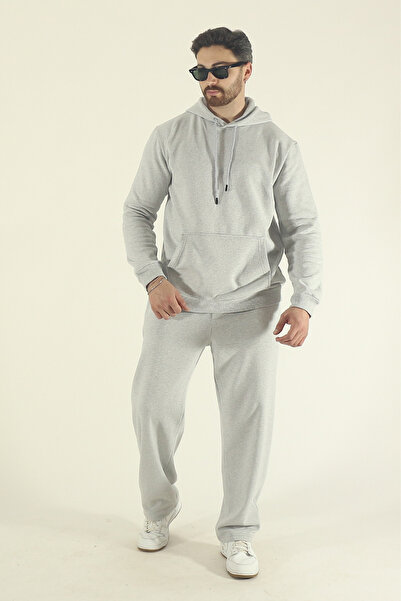 INFLUYENTE Men's Winter Cotton Kangaroo Pocket Sweatshirt Bottom Baggy Tracksuit Set