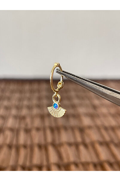 Rupen Kraft 925 Ayar Gümüş Opal Taşlı Yelpaze Tasarım Gümüş Halka Piercing 8 mm Gümüş Küpe