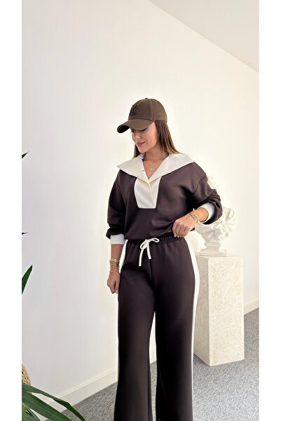 QİMYA BUTİK Keyymod Women's Premium Quality Wide Neckline Loose Fit Top and Bottom Pants Modal Two-Piece Set