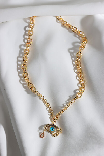LA PERRY ACCESSORIES قلادة سلسلة ذهبية اللون مع شكل العين