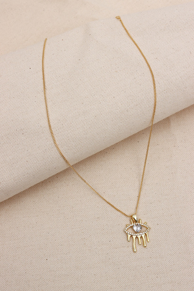 LA PERRY ACCESSORIES WHITE HEART STONE EYE FIGURE GOLD NECKLACE