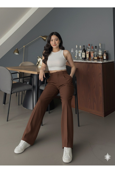 meyou bags Kadın Yüksek Bel Likralı Palazzo Pantolon Orjinal Kesim