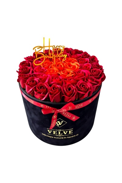 velve Aranjament Floral Majestic,cu trandafiri din sapun bordo,rosii si orang...