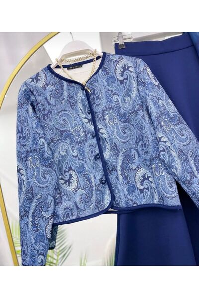 VOLT CLOTHİNG Shawl Pattern Jacket Skirt Double Set