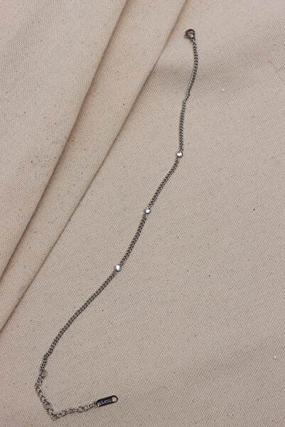 LA PERRY ACCESSORIES خلخال من الفولاذ 316L بلون فضي مع تفاصيل حجرية