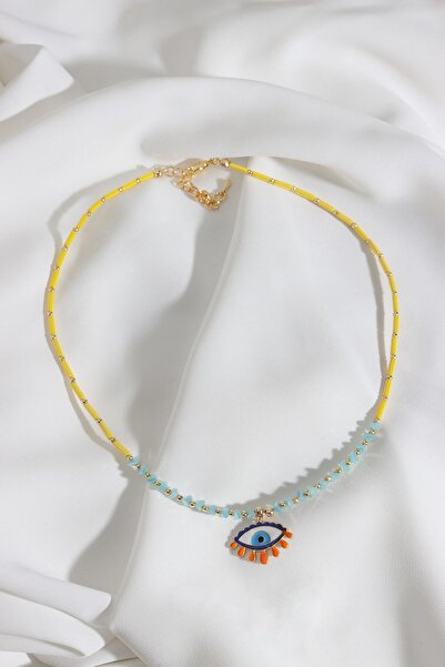 LA PERRY ACCESSORIES قلادة صفراء مع نهاية العين