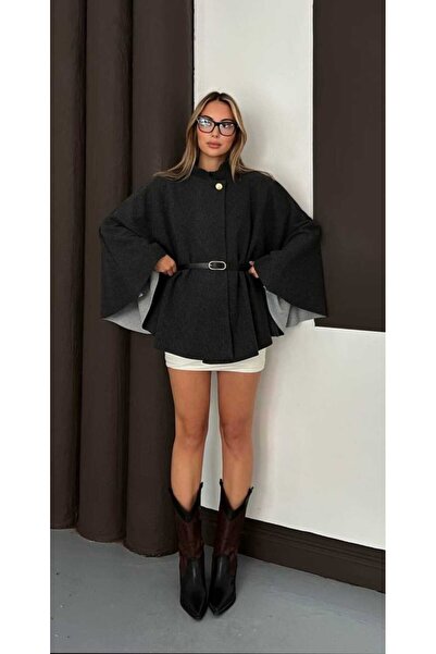 Azra Moda Style Trend New Season Cashmere Poncho with Belt Unlined Women's