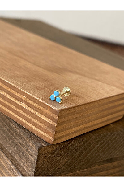 Rupen Kraft 925 Ayar Gümüş Firuze Taşlı Dudak Helix Tragus Kıkırdak Piercingi Gümüş Piercing