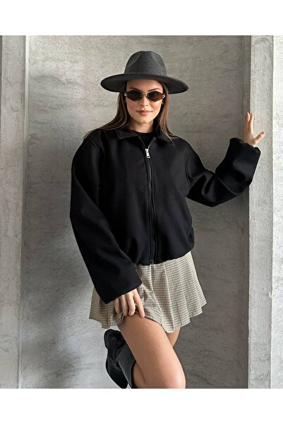 EDAYBUTİK Kadın Balon Kol Kısa Kaşe Ceket