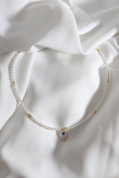 LA PERRY ACCESSORIES Beyaz Mineli Inci Fatma Ana Eli Kolye