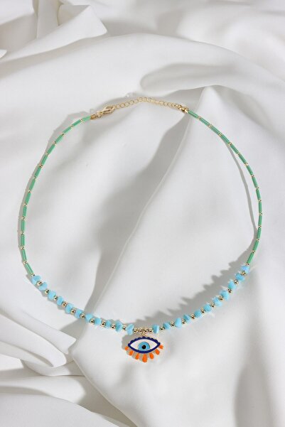 LA PERRY ACCESSORIES قلادة خضراء مع نهاية العين