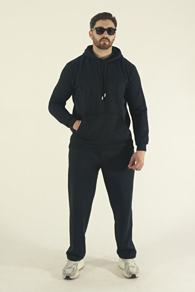 INFLUYENTE Men's Winter Cotton Kangaroo Pocket Sweatshirt Bottom Baggy Tracksuit Set