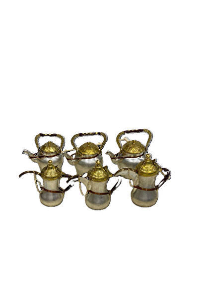 Generic Pomegranate coffee pot set Baghdadi made of heavy brass. The set consists of 6 pieces 3 coffee 3 tea