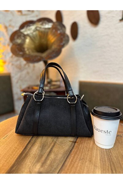 SHIKIRTI حقيبة يد وكتف نسائية من جلد الغزال باللون الأسود مع حزام كتف متقاطع ...