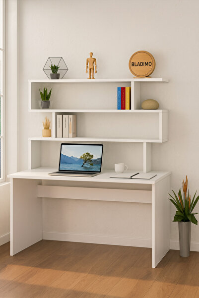 Bladimo Arken Çalışma Masası Kitaplıklı Beyaz