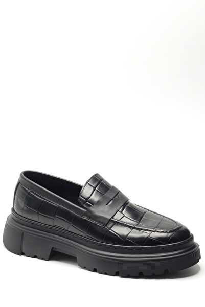 Bruno Shoes Siyah Kroko Desenli Hakiki Deri Kalın ve Hafif Extralight Tabanlı Erkek Makosen Loafer