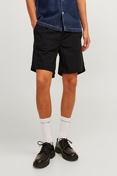 Jack Elastic Waist Linen Black Color Shorts 12248629