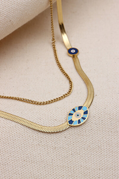 LA PERRY ACCESSORIES سلسلة إيطالية مكونة من قطعتين من قلادة من الفولاذ الذهبي...