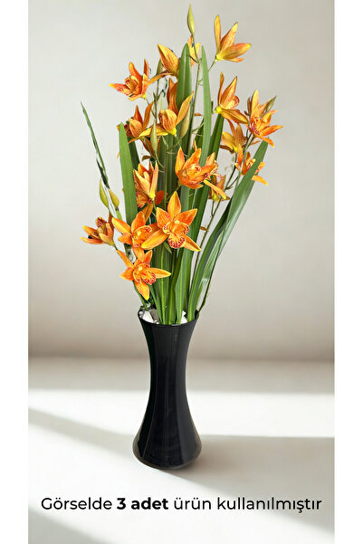 Yapay Çiçek Dekorasyon Kaliteli Yapay Çiçek Singapur Orkide Demeti 1 Adet - 65 cm - Turuncu