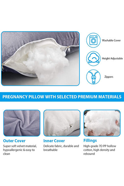 VTERLY Pregnancy Pillows, 180cm Long Maternity Pillows, U-Shape Full Body Pillow, Cooling Cover