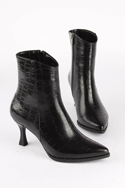 luuq shoes Jamaly Crocodile Patterned Women's Heeled Boots