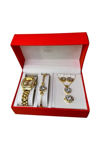 velve Gracy set for women with five pieces: bracelet, watch, ring, necklace, earrings, Heart model