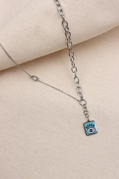 LA PERRY ACCESSORIES أقراط ذهبية مربعة الشكل من الفولاذ باللون الأزرق