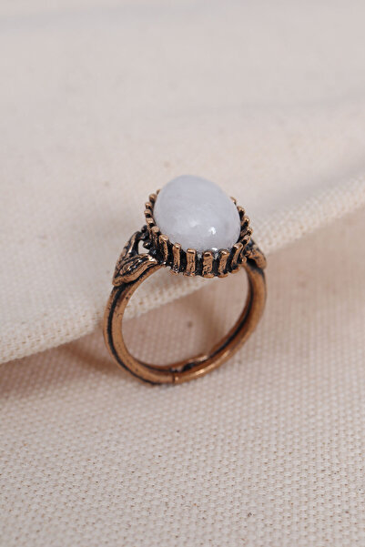 LA PERRY ACCESSORIES خاتم بيضاوي أصلي من النحاس النقي قابل للتعديل من حجر الك...