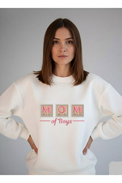 LORVEX Υπερμεγέθης Μαύρο Φούτερ με στάμπα Mom Of Boys και λαιμόκοψη ποδηλάτου