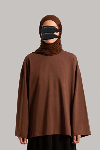 Emare تي شيرت أساسي بأكمام طويلة - بني شوكولاتة