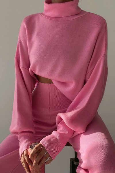 Mooi Butik Turtleneck Finger High West Locking Bottom Top Knitwear Suit Two Piece Pint Sets 015