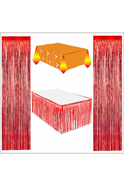 ZENVİVA Față de masă galbenă roșie pentru fani, fustă de masă roșie, 2 fundaluri roșii