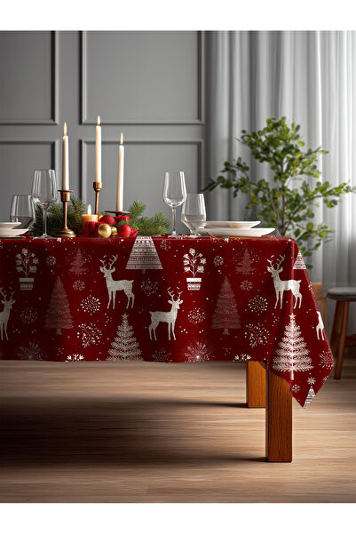 Medi Home Yılbaşı Geyik & Kar Taneleri Deseni Masa Örtüsü