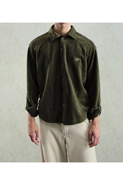 Hazhers Men's Oversized Shirt Collar Long Sleeve Winter Fleece Shirt