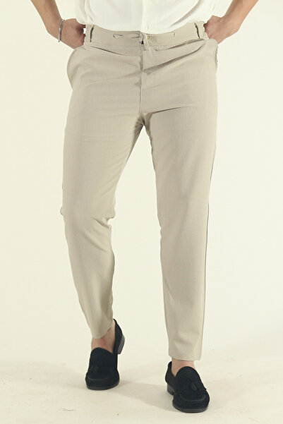 INFLUYENTE Men's Stretch Fabric Elastic Waist Lace-Up Striped Ankle-Length Side Pocket Jogger Pants