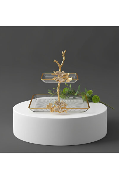 ÇNR Home Collection 2 KATKLI DÖKÜM AKSESUARLI YALDIZ DETAYLI KARE SERVİS TABA...