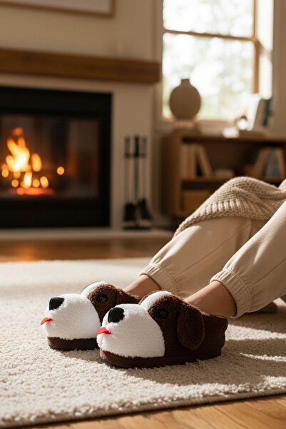 Modafırsat Panduf Hayvan Figürlü Peluş Tüylü Ev Ayakkabısı Yumuşak Taban Ev Botu