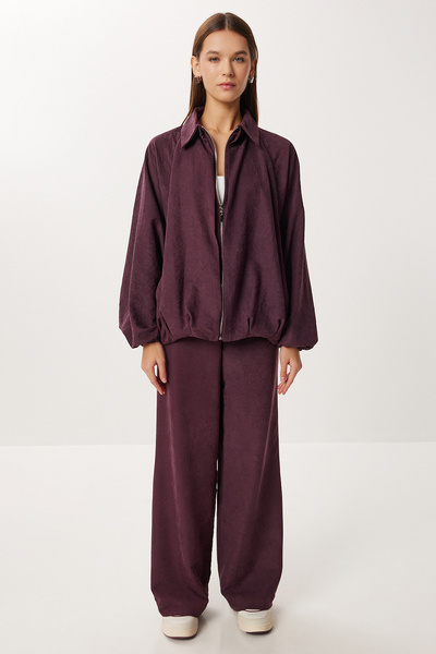 Lovelyİstanbul Bomber Ceket Pantolon Süet Takım LRG0057 MÜRDÜM