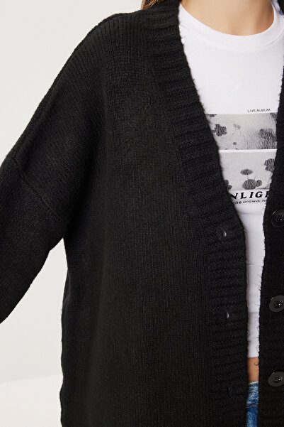 Lovelyİstanbul Oversized Plain Knitwear Cardigan Lnf0027 Black