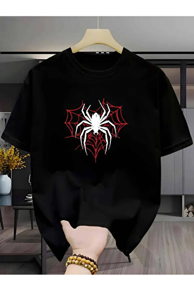 İnazuma Outdoors Unisex Oversize Baskılı Pamuklu Bisiklet Yaka Kısa Kollu SİY...