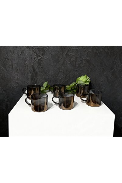 ÇNR Home Collection 6' lı FÜME CAM KUPA KAHVE FİNCANI -ISIYA DAYANIKLI, MİNİM...
