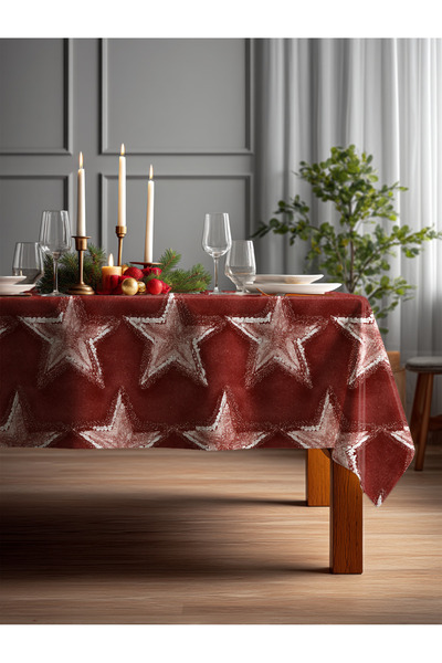 Medi Home Modern Kış Temalı Kırmızı Yıldız Parıltısı Deseni Masa Örtüsü