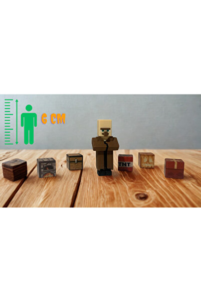 RoRoToys Minecraft Tarzı Mini Figür Seti +5 Manyetik Blok (Steve, Köylü, İskelet, Zombi, Kurt )