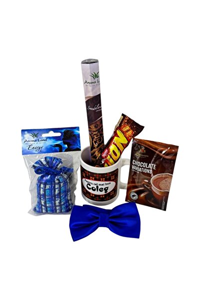 velve Pachet Brave,pentru cel mai bun coleg,cu cana personalizata, dulciuri, papion si accesorii aromatice