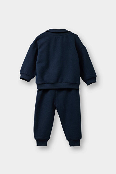 DeFacto F9437A5Nv71 Navy Blue Baby Boy 2-Piece Set Printed Thessaloniki Fabric Sweatshirt Sweatpants